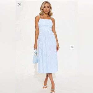 Elegant Blue Striped Midi Dress Fashion Nova L